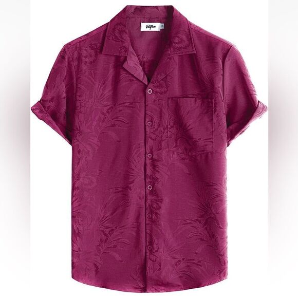 NWT VATPAVE Mens Hawaiian Floral Jacquard Shirts Casual Button Down Short Sleeve - Picture 1 of 12